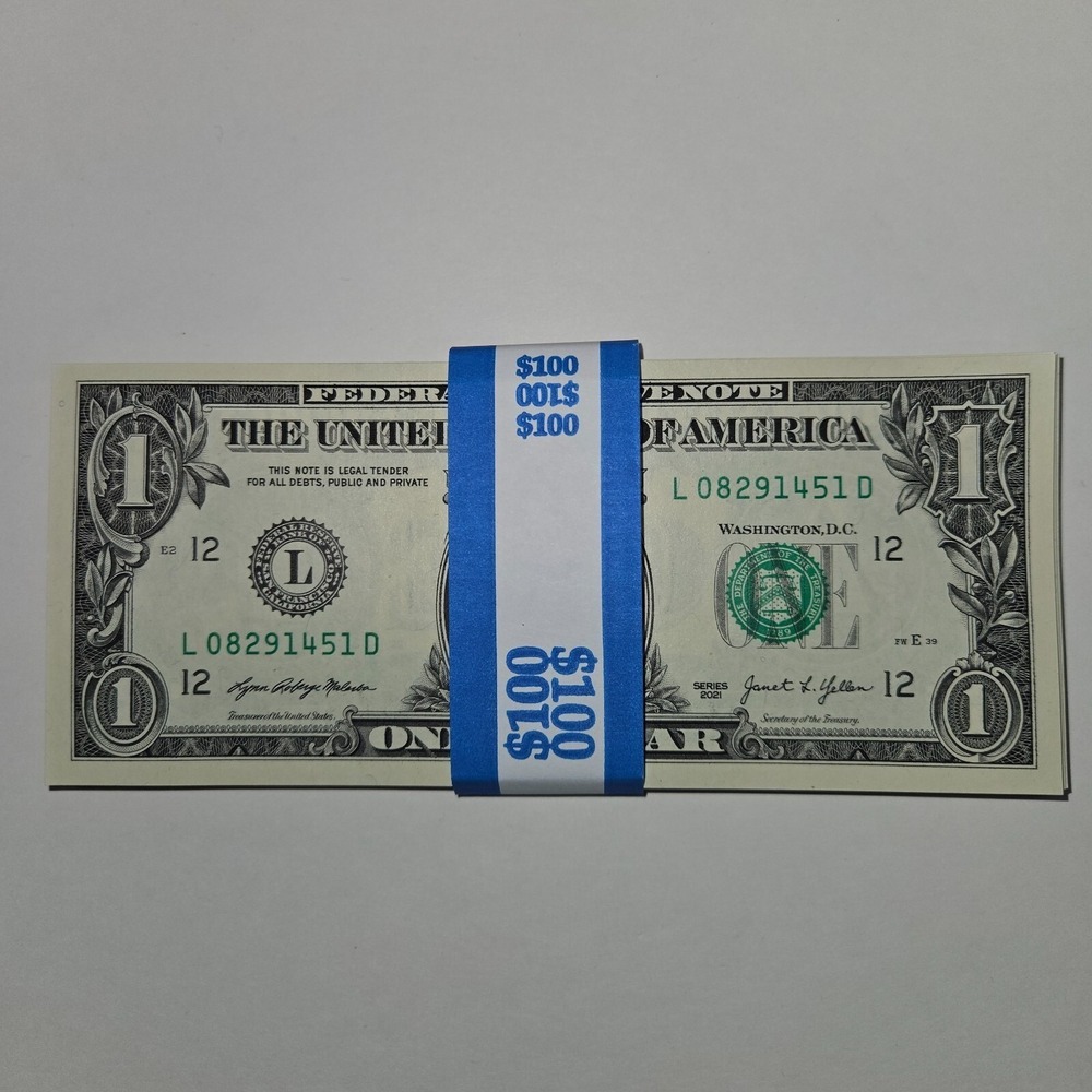 100 Dollar Bills Uncirculated Sequential (01-00) W/ SLEEVES Series 2021 (B201)